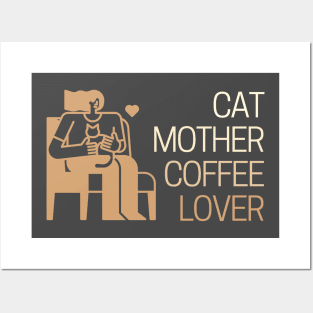 Cute Cat Mother Coffee Lover Girl Posters and Art